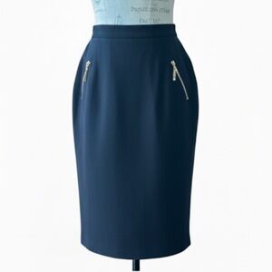 Roberto Cavalli Black Wool Straight Skirt With Gold Tone Zippers Size 46 EUC!